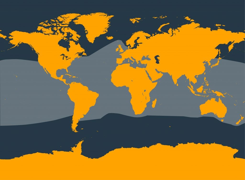 Map showing range of common bottlenose dolphins