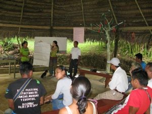 Natutama's Ticuna educators conducting a workshop for visitors